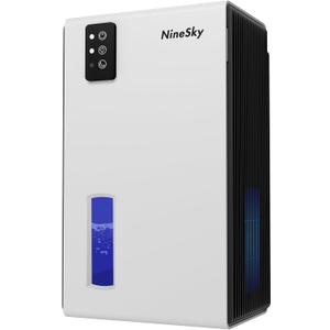 NineSky Dehumidifiers for Home, 1000 Sq.Ft Dehumidifier with 95oz Water Tank, Quiet Dehumidifier for Basement Bathroom Bedroom with 7-Color Ambient Light & Auto Shut Off, White