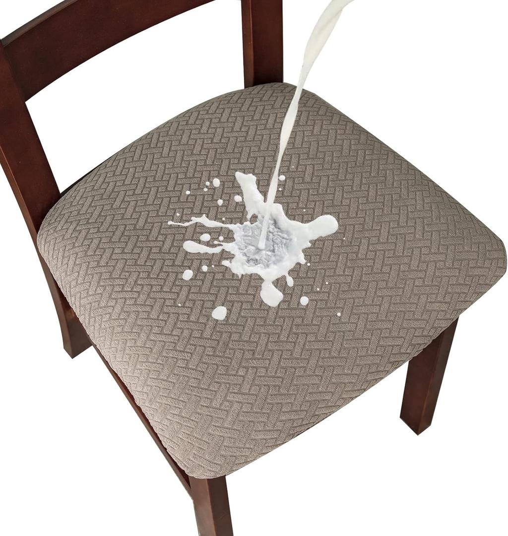 Genina Waterproof Seat Covers for Dining Room - Dining Chair, Kitchen Chair Covers slipcovers (Taupe, 4 Pcs)