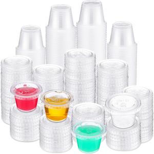 Macarrie 1000 Pieces 1 oz Containers with Lids 1 oz Portion Condiment Cups Disposable Souffle Cups Sauce Cup Salad Container Plastic Food Cup for Restaurant Picnic Birthday Wedding Outdoor Party