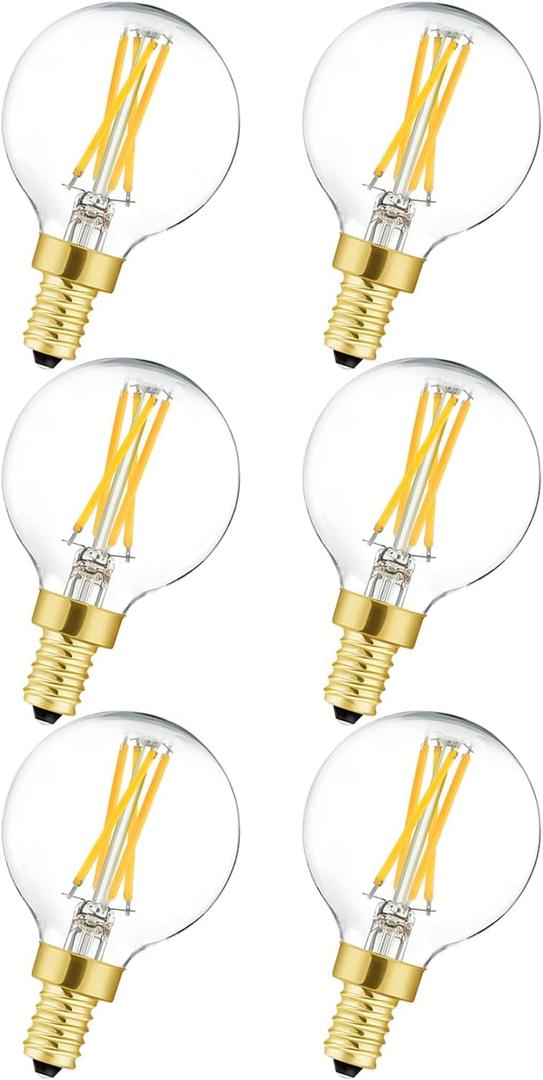 G16.5 Led Bulb 6W Soft White 3000k E12 Led Candelabra Bulb 60 Watt for Chandeliers,Ceiling Fan,Vanity Globe Light Bulb,AC120V,Clear Glass,6Pack