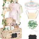 ELESTONE Wooden Baby Shower Crate Closet with Adjustable Handle & Garland, Large Personalized Baby Shower Basket Clothes Hangers Rack Storage Box, Pregnancy Gifts for New Parents Newborn Boy Girl