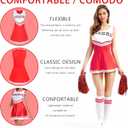 Women's Cheerleader Costume Outfit Cheer Dress with Pom Poms & Retro Striped Socks for Halloween Sports Events Theme Parties (Red, XS)