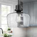 Emak 10 Inch Large Pendant Light, Black Pendant Lights Kitchen Island with Seeded Glass Shade, Modern Farmhouse Island Lights for Kitchen, Dining Room, Entrance, PL126-BK-SG