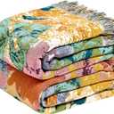 Boho Throw Blanket for Bed Cotton Spring Blankets for Bedroom Living Room All Season Lightweight Floral Embroidery Reversible Twin Quilt for Couch Sofa Chair 60"x80" Home Decor (Countryside)