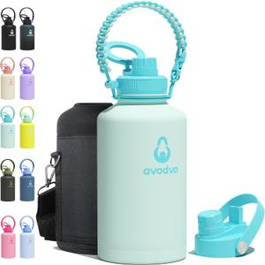 64 oz Water Bottle with 2 Lids (2-in-1 Straw & Spout Lid, Magnetic Lid), Insulated Water Bottle with Strap, Stainless Steel Water Bottle for Hiking, Gym, Travel, BPA-Free, Green