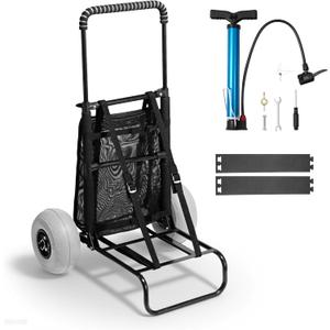 VEVOR Beach Dolly with Big Wheels for Sand, 20.1" x 14.6" Cargo Deck, w/ 9" Balloon Wheels, 165LBS Loading Capacity Folding Sand Cart & 27.2" to 44.9" Adjustable Height, Heavy Duty Cart for Beach