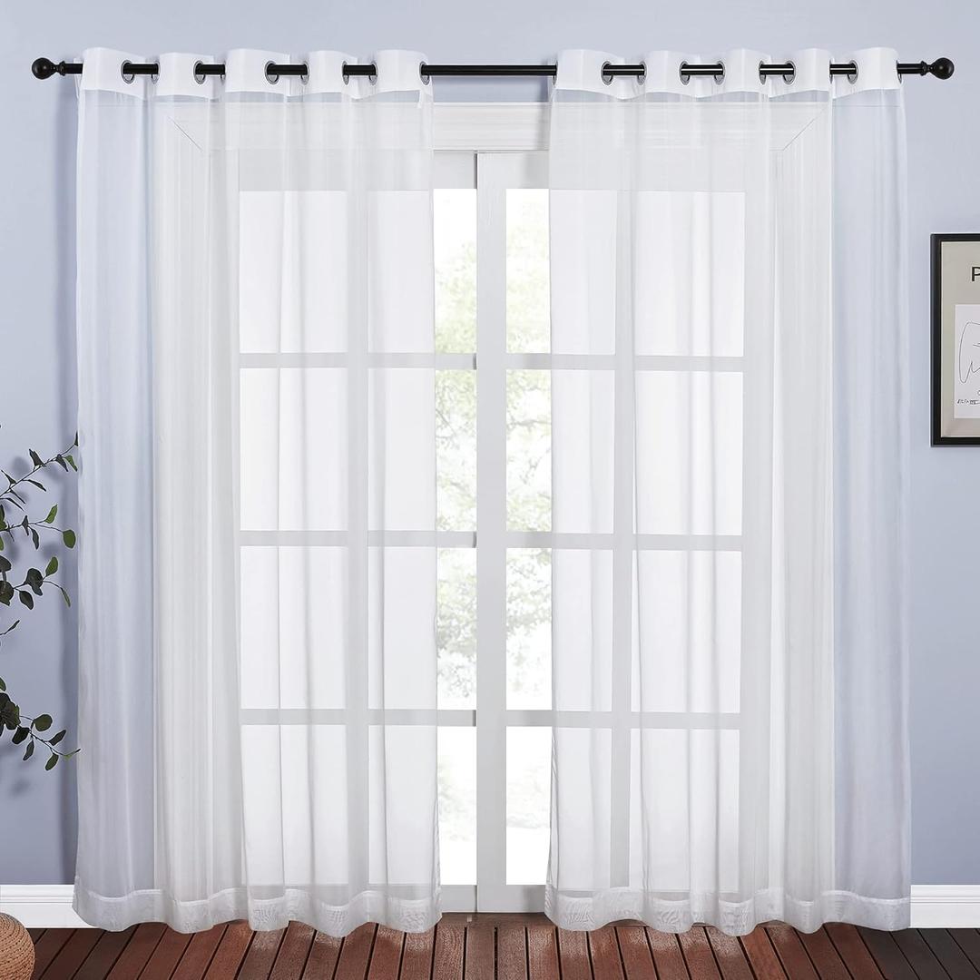NICETOWN Living Room Sheer Curtains 84 inch Length, Grommet Top Voile Textured Hazy Sheer Draperies Privacy with Light Penetration for Villa, Ivory, 140" Wide Total 2 Panels