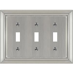 Metal Wall Plate for Electrical Outlets, Decorative Brushed Nickel Switch Plates Outlet Cover, Light Switch Cover Plate, 3-Gang Wall Plates (Triple Toggle, 1 Pack)