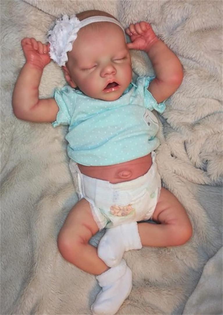 Lifelike Reborn Baby Dolls 17 Inch Full Body Vinyl Silicone Baby Doll Realistic Newborn Girl Silicone Sleeping Real Life Girl Poseable Dolls with Clothes Accessories for Kids Age 3+