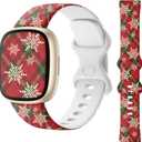 2 x Getino Sport Band Compatible with Fitbit Versa 4 Bands/Versa 3 Bands & Fitbit Sense Bands/Sense 2 Bands for Women Men, Soft Replacement Strap Accessories for Fitbit Sense/Sense 2/Versa 4/Versa 3 Watch (Large, Z-Red Plaid & Snowflake)