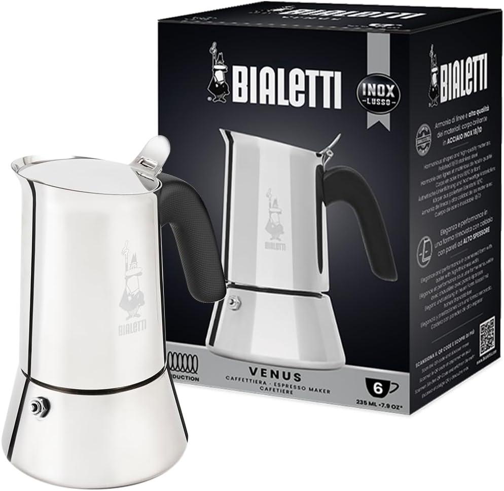 Bialetti - New Venus Induction, Stovetop Coffee Maker, Suitable for all Types of Hobs, Stainless Steel, 6 Cups (7.9 Oz), Silver