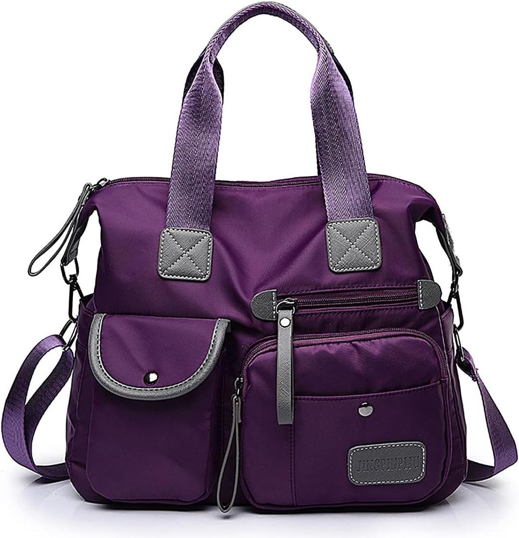 Tote Bag for Women,Multi Pockets Shoulder Handbag,Nurse Bag for Work,Large Cross body Purse,Fashion Nylon Top Handle Satchel
