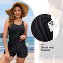 Century Star Two Piece Tankini Swimsuits for Women 2026 Tummy Control Bathing Suit with Shorts Athletic Side Pockets (Black, M)