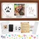 Pet Paw Print Frame Kit with Inkless Pad & Air-Dry Clay, Wooden Memorial Keepsake with Plexiglass for Dog & Cat (Brown)