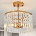 12" Gold Semi Flush Mount Crystal Ceiling Light Fixtures for Kitchen Modern Industrial 2-Light Small Chandeliers Lighting for Bedroom Entryway Hallway Living Dining Room Foyer