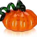 Newtay 4 x 4 Inch Thanksgiving Glass Pumpkin Fall Blown Pumpkin Table Decor Harvest Glass Figurine Spotted Crafts for Fall Thanksgiving Halloween Decor (Orange)