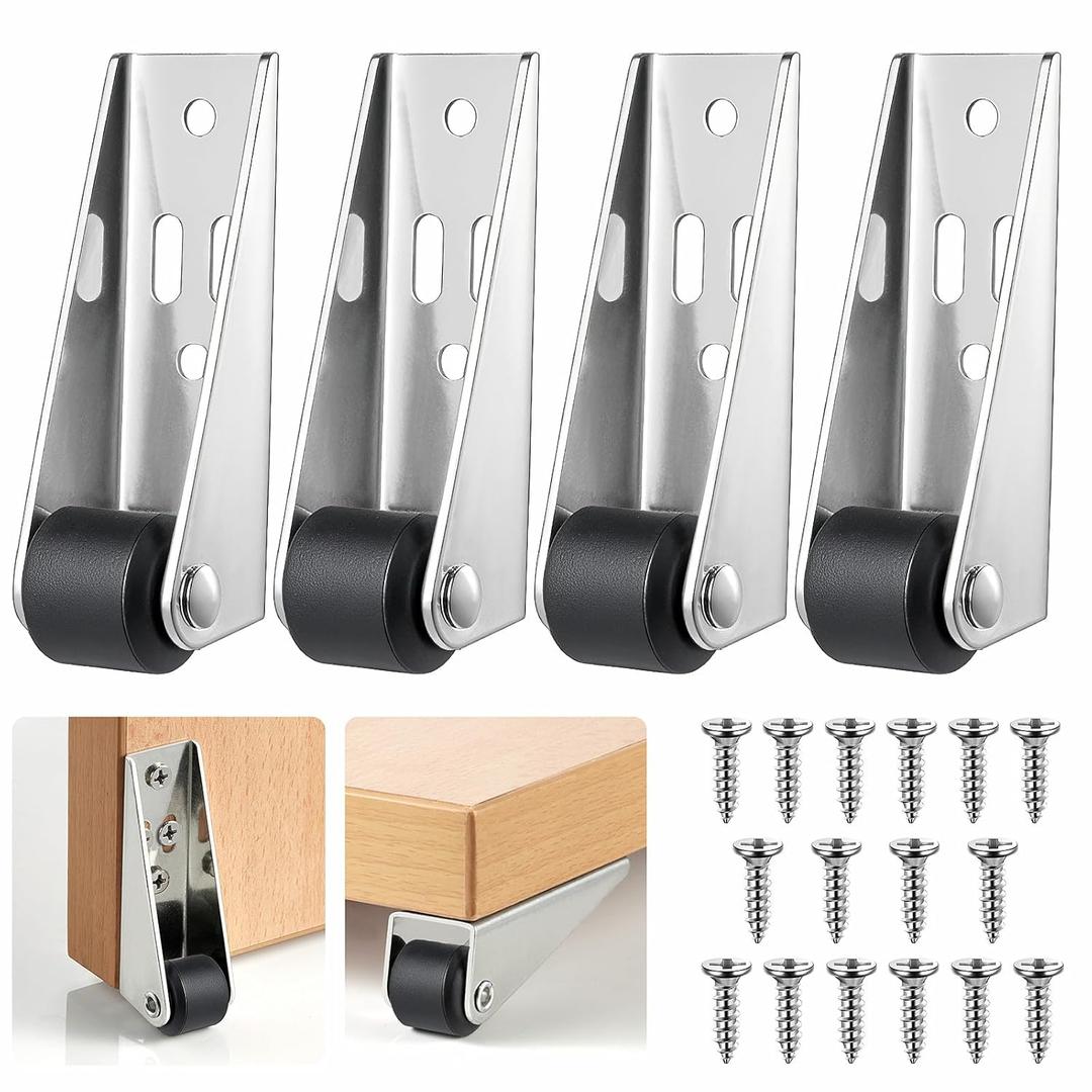 4 Pack Bedroom Door Sinking Repair Caster Wheels, 0.9Inch Multifunctional Iow Profile Casters, Small Wheels for Wooden Furniture, Fixed Caster