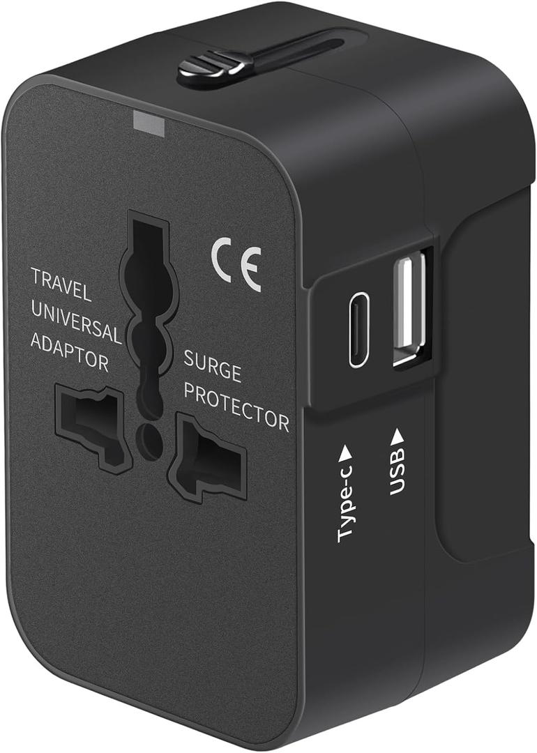 Travel Adapter with USB C, Universal All in One Worldwide Travel Adapter Power Converters Wall Charger AC Power Plug Adapter USB Type C Charging