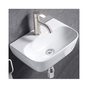 VESLA HOME Small Rv Bathroom Sink, 16" x 12" Porcelain Tiny Wall Mount Sink, Mini Floating Corner Sink for Vanity Utility Half Bath Powder Room