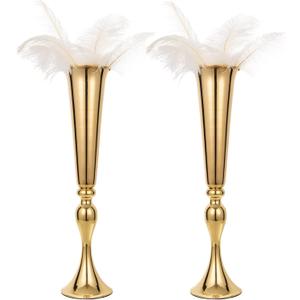 Set of 2 Metal Trumpet Vases for Table Centerpieces, Anniversary Celebration Wedding Party Dinner Table Centerpieces, Wedding Decorations, 21.9"/55.5cm Gold Vases