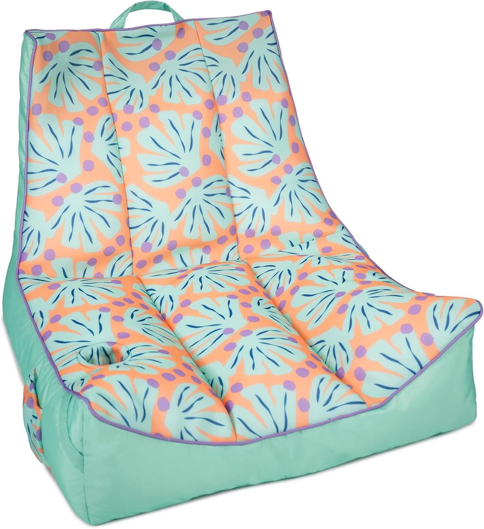 Big Joe Captain's Float No Inflation Needed Pool Lounger, Sweet Shells Peach Double Sided Mesh, Quick Draining Fabric, 3 feet
