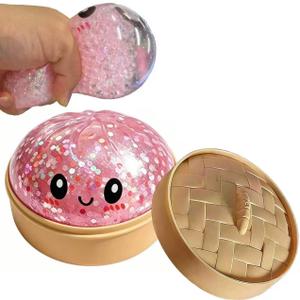 Mystery Glitter Dumpling Squishies Box,Stress Relief Fidget for Adults & Teens Stocking Stuffers Gift Soft Squeeze Stress Balls (Pink Glitter)