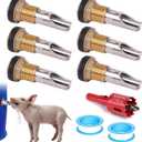 Pig Nipple Waterer for Barrel Kit Stainless Steel Pig Drinker Feeder with Brass Water Tank Connector Kit Automatic Pig Waterer System for Hog Goat Sows Piglets (6 Pig Drinker)