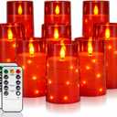 Homemory 9 Pcs Flameless Candles with Embedded Star String Fairy Lights, Battery Operated Candles, LED Candle, Fake Candles with Remote Control and Timer (Red)