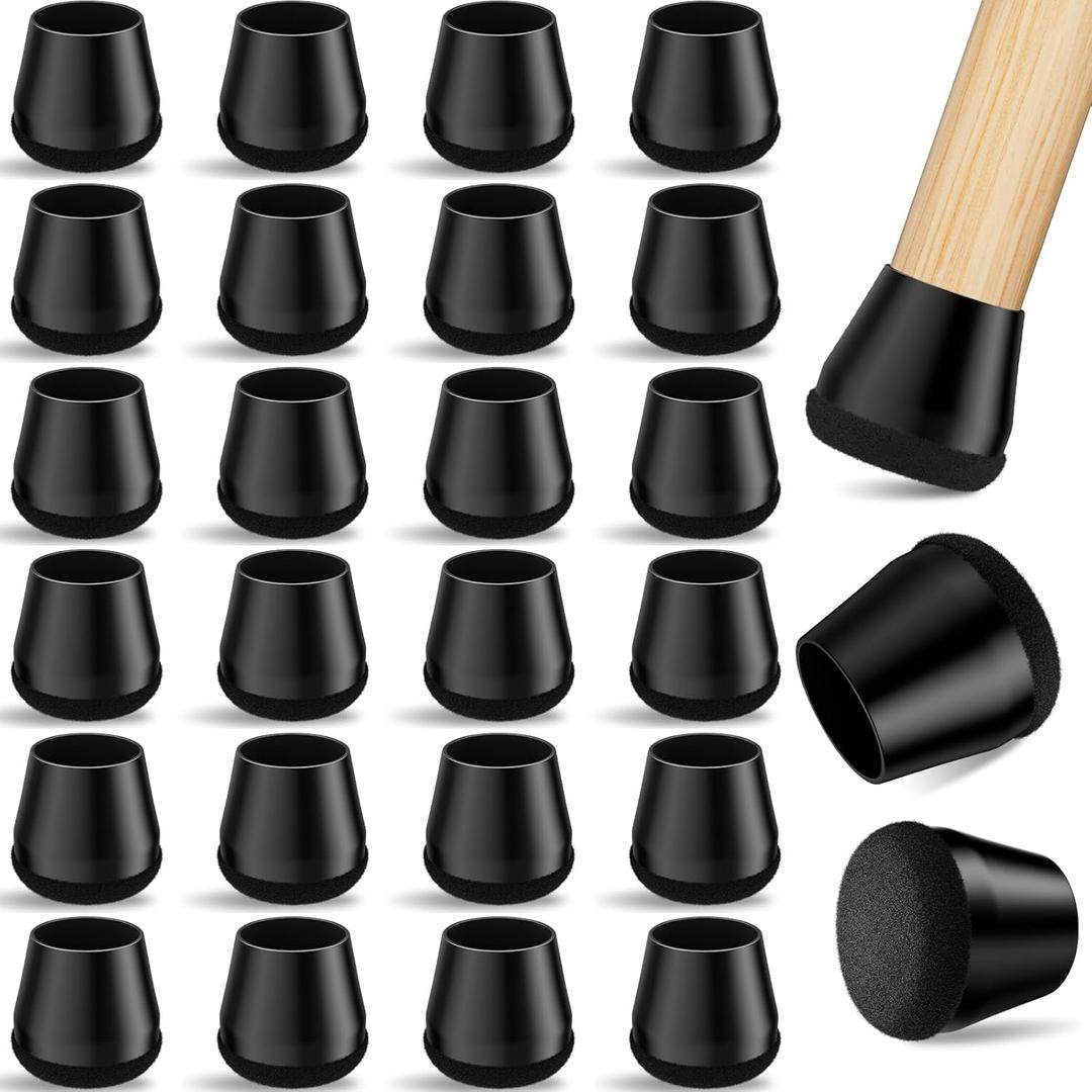 24 PCS Silicone & Felt Chair Leg Floor Protectors - Scratch Proof & Noise Reducing Furniture Caps for Hardwood Floors - Round M Fits 1" to 1 3/16" (2530mm), Black