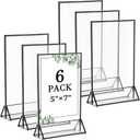 Floroom 6 Pack 5x7 Inch Clear Acrylic Sign Holders, Double-Sided Black Display Stand Picture Frames for Table Numbers, Menus, Flyers, Weddings, and Offices
