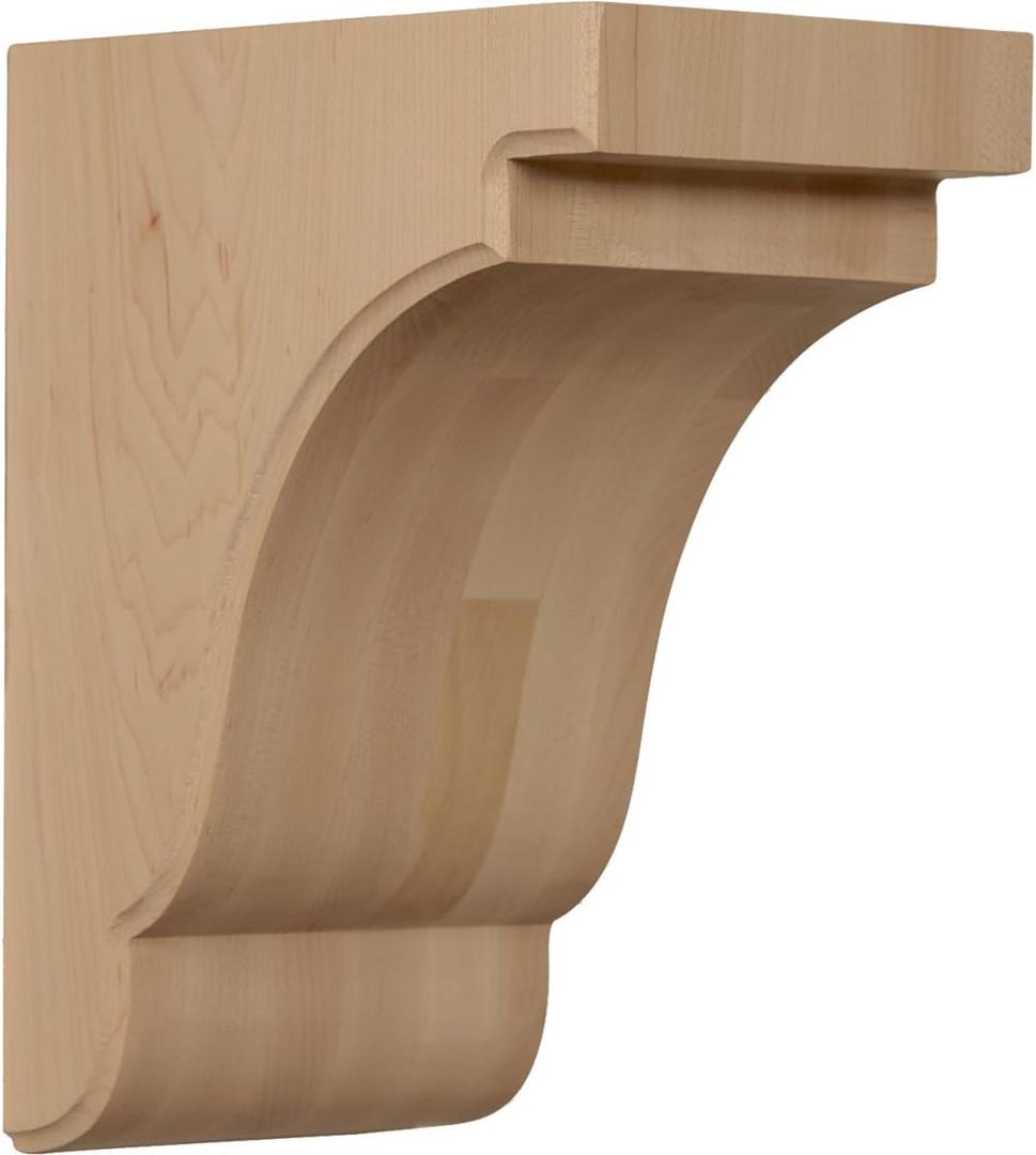 Ekena Millwork BKTW05X07X10BERW Bedford Wood Brackets, 5 1/4"W x 7 1/4"D x 9 1/2"H , Rubberwood