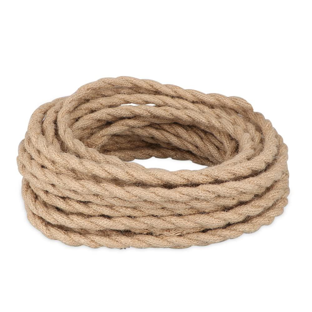 Helunsi 32.8ft Twisted Electric Rope Light, 18/2 Hemp Rope Covered Lamp Twisted Wire, 18-Gauge Vintage Light Pendant Cord, Antique Industrial Electrical Wire Rope
