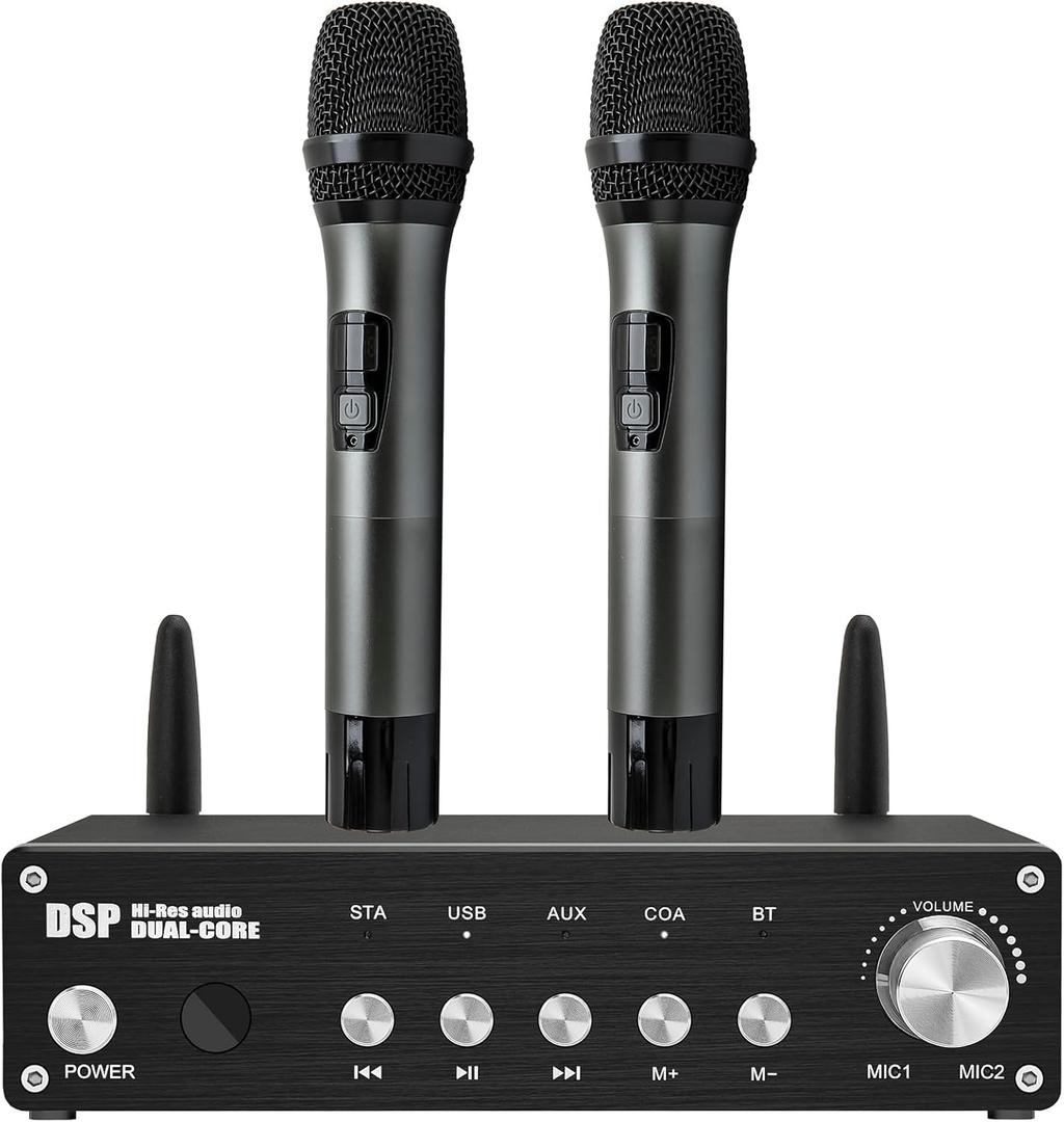 Wireless Microphone System Dual UHF Handheld Mics, Cordless Karaoke Microphone System, Bluetooth Microfono Inalambrico 200FT for DJ, Home KTV Set, Meeting, Church, Party, Wedding