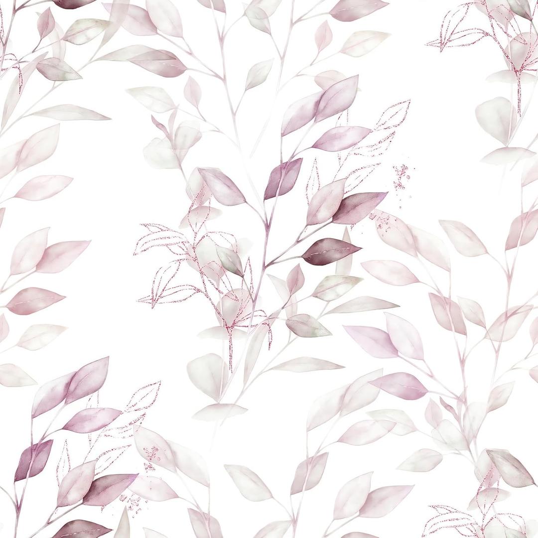 2 x HeloHo Peel and Stick Wallpaper Light Pink Floral Leaf Wall Paper Self Adhesive Removable Waterproof Contact Paper for Bathroom Living Room Bedroom Decor 15.35" X 78.7"