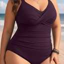 Aqua Eve Plus Size One Piece Swimsuit - Women's Tummy Control Bathing Suit Retro Full Coverage Swimwear 2025 (Purple, L)