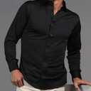 Mens Dress Shirts Stretch Slim Fit Long Sleeve Dress Shirts for Men Casual Business Regualr Fit Button Down Shirt (Black, XL)