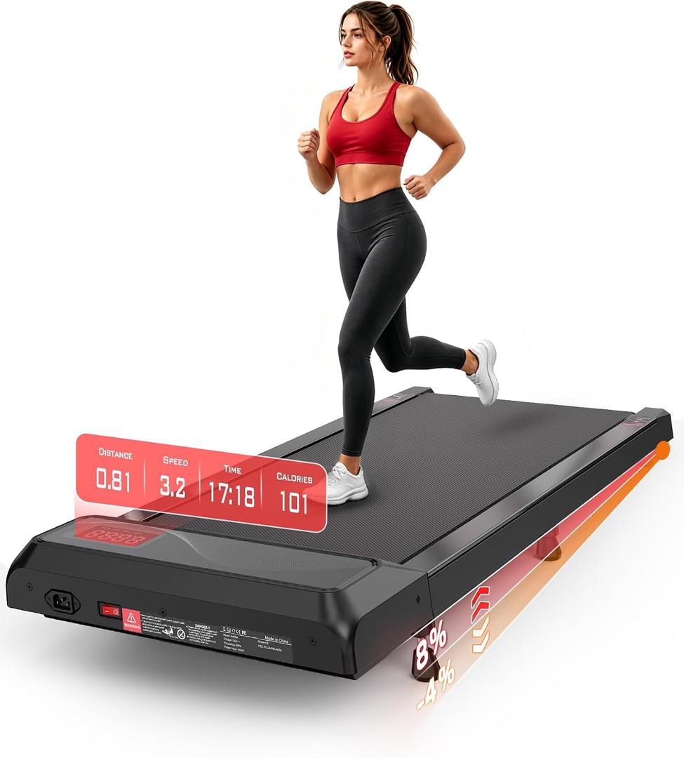 Walking Pad Treadmill with 8% Incline, Under Desk Treadmill for Home Office