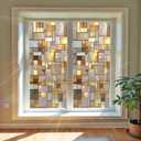 Stained Glass Style Window Film 17.3  39.4 Inch Gold and Amber Geometric Decorative Privacy Static Cling Glass Cover for Home Office Bathroom Living Room Door Window Decor (Colorful Window#07)