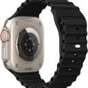 Ocean Band Compatible with Apple Watch Ultra Band 49mm 46mm 45mm 44mm 42mm for Men Women, Sport Wristband Adjustable Silicone Strap for Apple Watch Ultra 3/2/1 iWatch Series 11 10 9 8 7 6 5 4 3 2 1 SE (Deep Black)