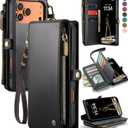 Defencase for iPhone 17 Pro Max Case Wallet with RFID Blocking Card Holder for Women and Men, Fashion PU Leather Magnetic Snap Flip Zipper Strap Wallet Phone Case for iPhone 17 Pro Max 6.9", Black