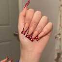 Heart Press on Nails Long Square Fake Nails with Glitter Design Red French tips Glue On Nails Glossy Reusable Acrylic Nail Artificial Valentines False Nail for Women Manicure 24pcs