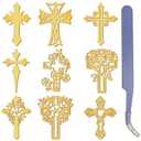 CRASPIRE 9Pcs Cross Stickers Gold Metal Stickers Orgonite Sticker Waterproof Self-Adhesive Nickel Decorate Stickers Decals for Scrapbooks DIY Resin Art Crafts Phone Decor