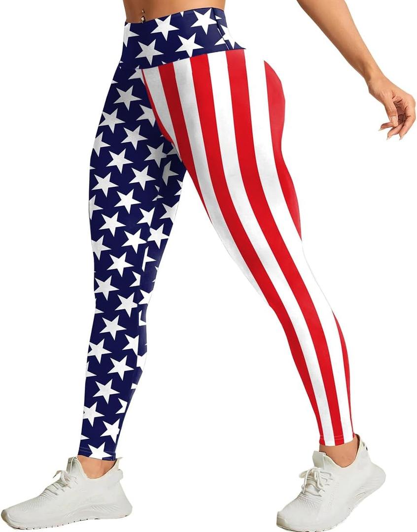 High Waisted Leggings for Women,American Flag Workout Leggings for Women Soft Running Pants (Large, Red)