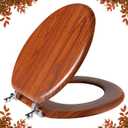 Round Toilet Seat Molded Wood Toilet Seat with Zinc Alloy Hinges, Easy to Install also Easy to Clean, Anti-pinch Wooden Toilet Seat by Angol Shiold (Round, Brownish Yellow)