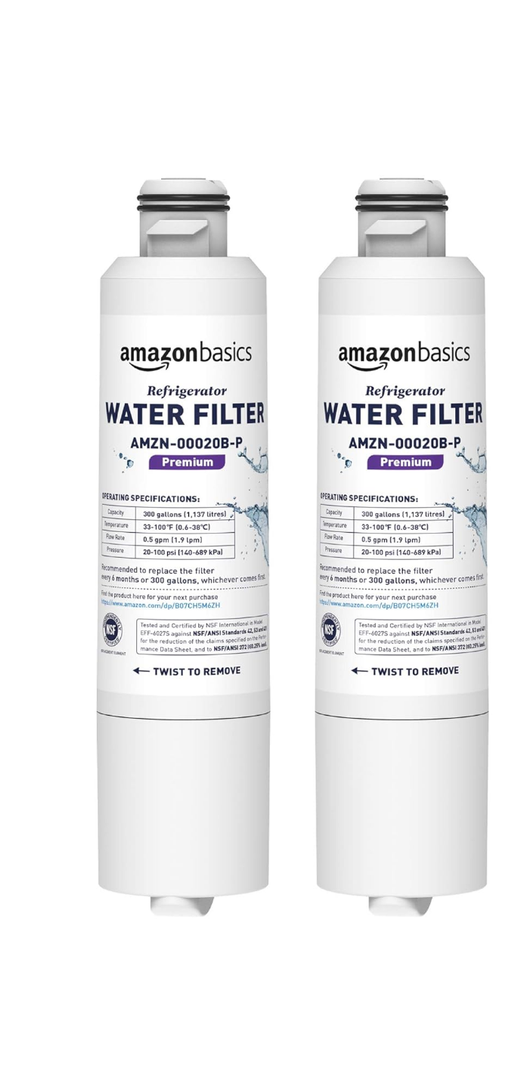 Amazon Basics Replacement Samsung DA29-00020B Refrigerator Water Filter Cartridge - Pack of 2, Premium Filtration, Easy to Install