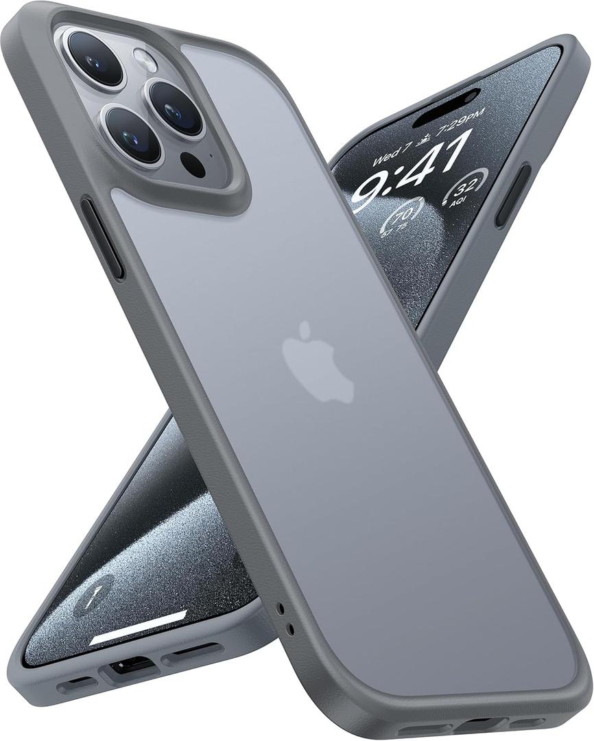 TORRAS Shockproof for iPhone 15 ProMax Case Gray, [12FT Military Grade Drop Tested] Translucent Slim Protective Matte Hard Plastic Back Phone Case for iPhone 15 Pro Max Case 6.7" 5G Guardian, Grey (Gray Titanium)