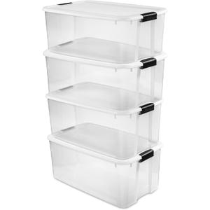 Sterilite 4-Pack Ultra Latching Box, Storage Bins with Lids, Clear Plastic, 116 Quart - Heavy-Duty Organizing Containers for Closet, Bathroom, and Office