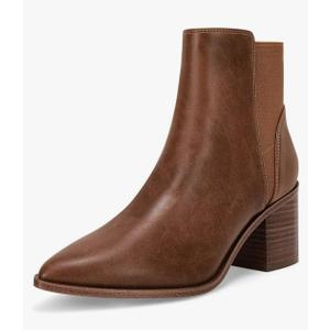 ZBY Womens Pointed Toe Ankle Boots Elastic Chunky Block Stacked Mid Heel Slip On Chelsea Booties 8.5