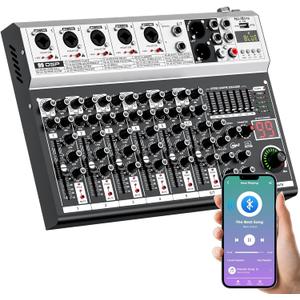 7 Channel DJ Audio Mixer Interface USB, NEW BAXS Audio Mixer Sound Board Mixing Console with Bluetooth MP3 Computer Input +48V Phantom Power Mixer Audio For Karaoke Dj Mixer Stage Streaming Studio