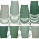 Whaline 100Pcs Sage Green Disposable Coffee Cups with Lids 12oz Gradient Green Paper Cups Corrugated Ripple Wall Insulated Hot Cups for Home Office Party Supplies